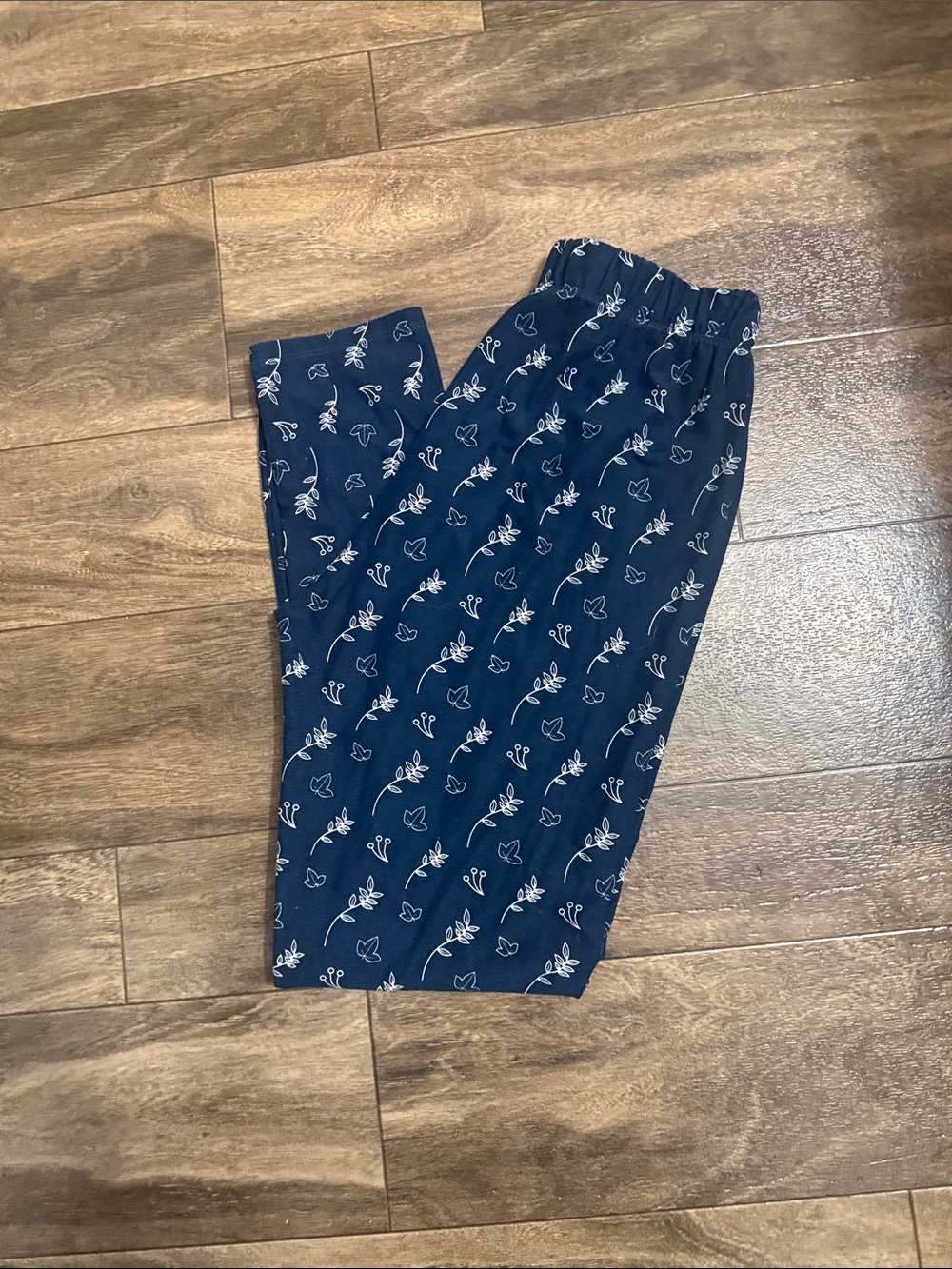 Girls Navy Floral Print Pajama Pants with Elastic Waist